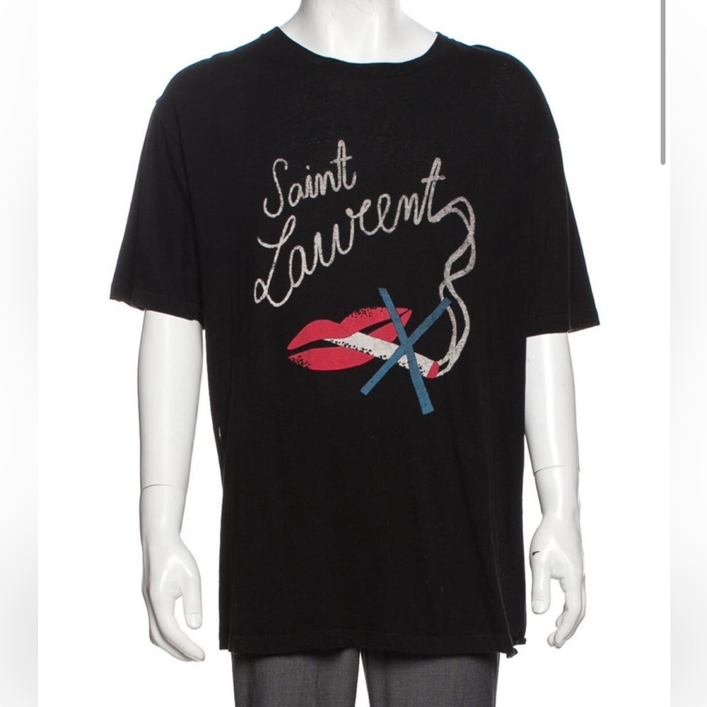 Saint Laurent Black Tee with Red and Blue Graphic Medium